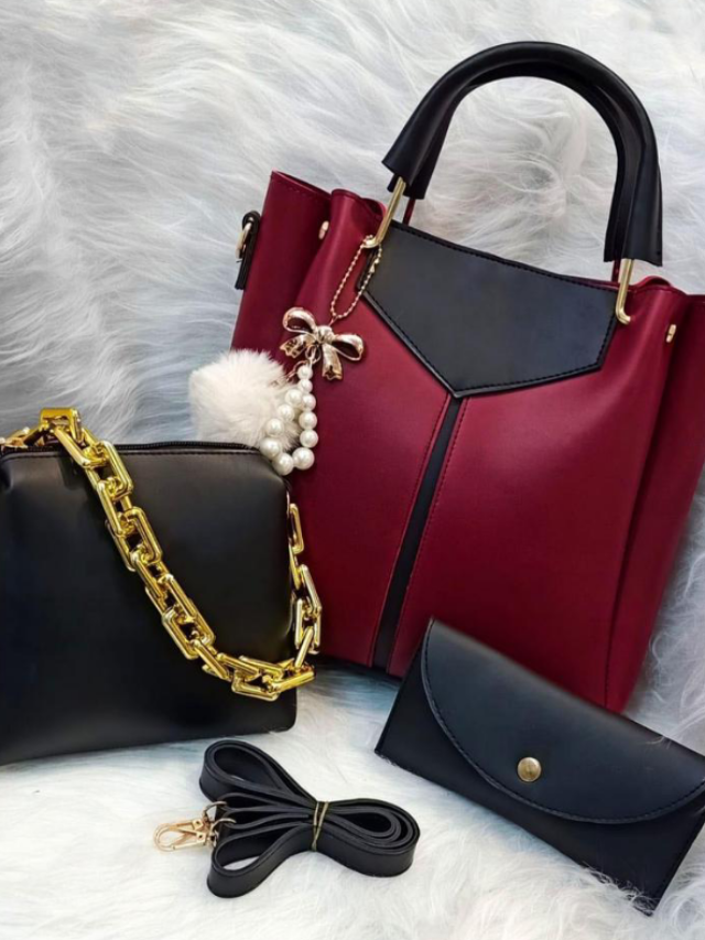Women's pu leather plain top handle shoulder bag