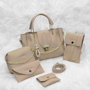 5 PCs women's PU Leather plain hand bag set