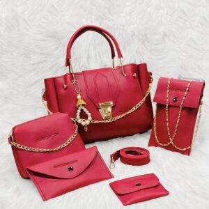 5 PCs women's PU Leather plain hand bag set