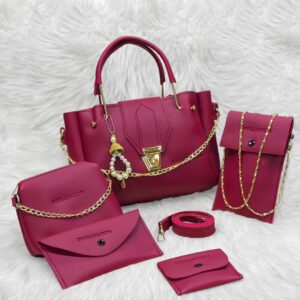 5 PCs women's PU Leather plain hand bag set