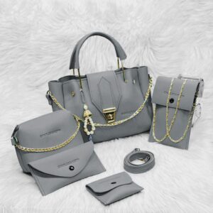 5 PCs women's PU Leather plain hand bag set