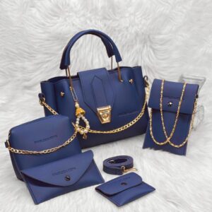 5 PCs women's PU Leather plain hand bag set