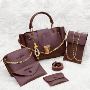 5 PCs women's PU Leather plain hand bag set