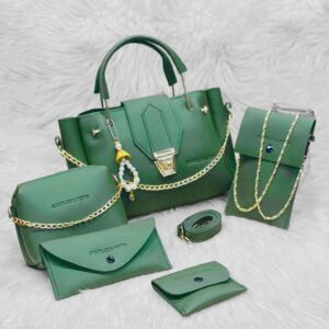 5 PCs women's PU Leather plain hand bag set
