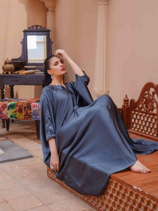 1 PC Women's Stitched Katan Silk Plain Kaftan